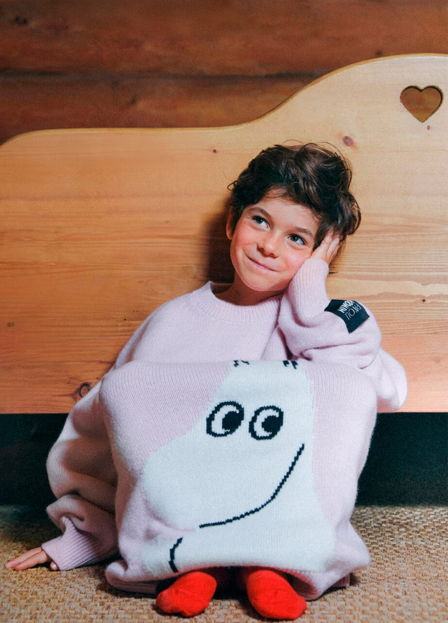 child wearing moomin knit