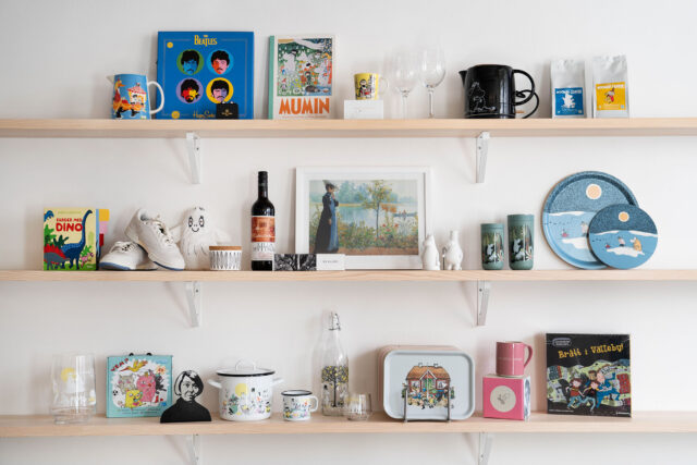 Wall with products on display