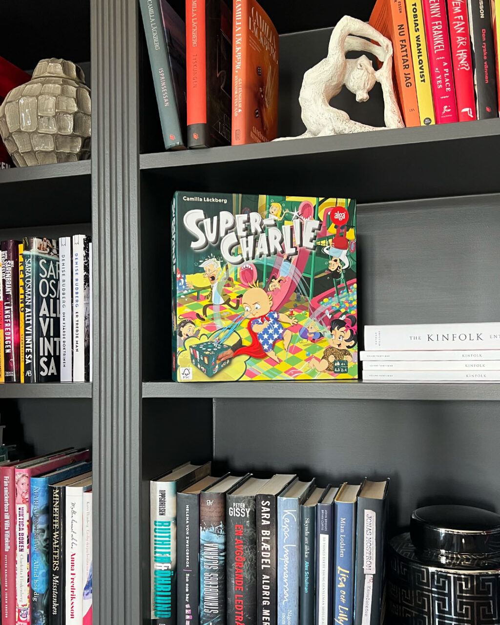 board game on book shelf