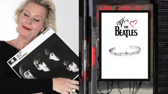 Efva Attling holding the Beatles vinyl