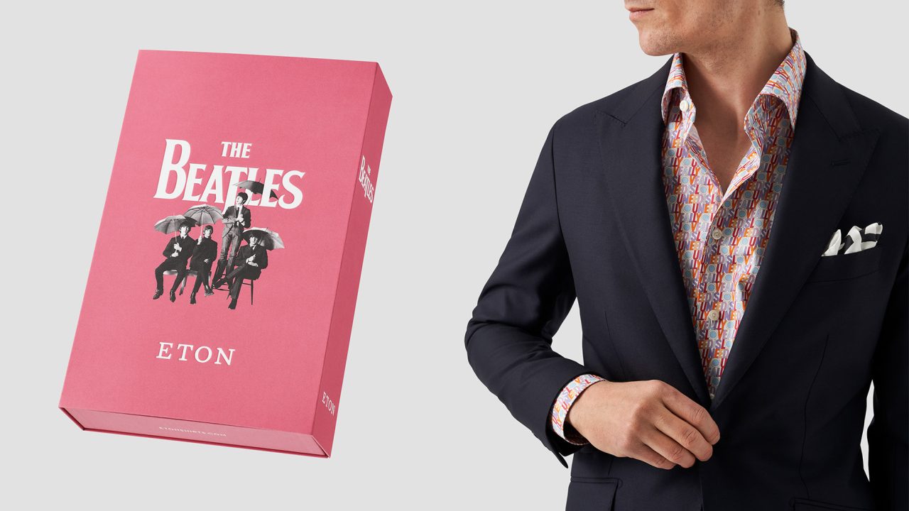 The Beatles Eton gift box and a man in suit