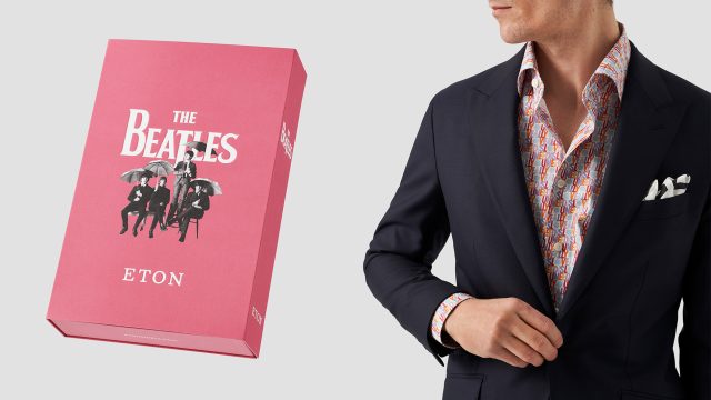 The Beatles Eton gift box and a man in suit